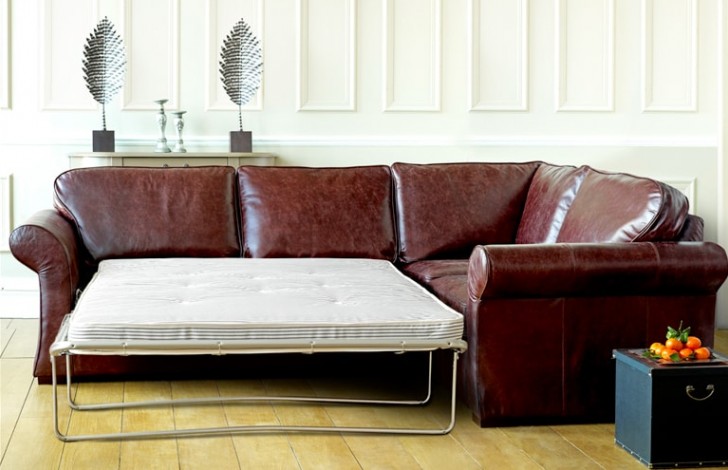 rio brown leather corner sofa bed