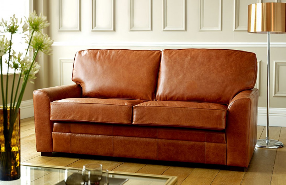beige leather sleeper sofa