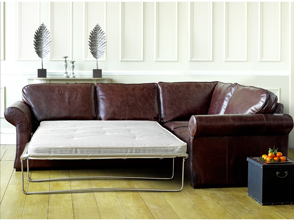 Sworth Leather Corner Sofa Bed, Real Leather Corner Sofa Bed
